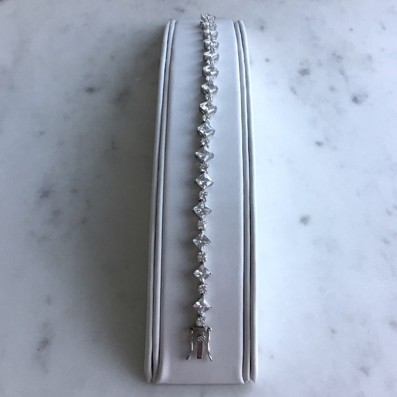 Sterling Princess-Cut & Round CZ Tennis Bracelet - Picture 3 of 13